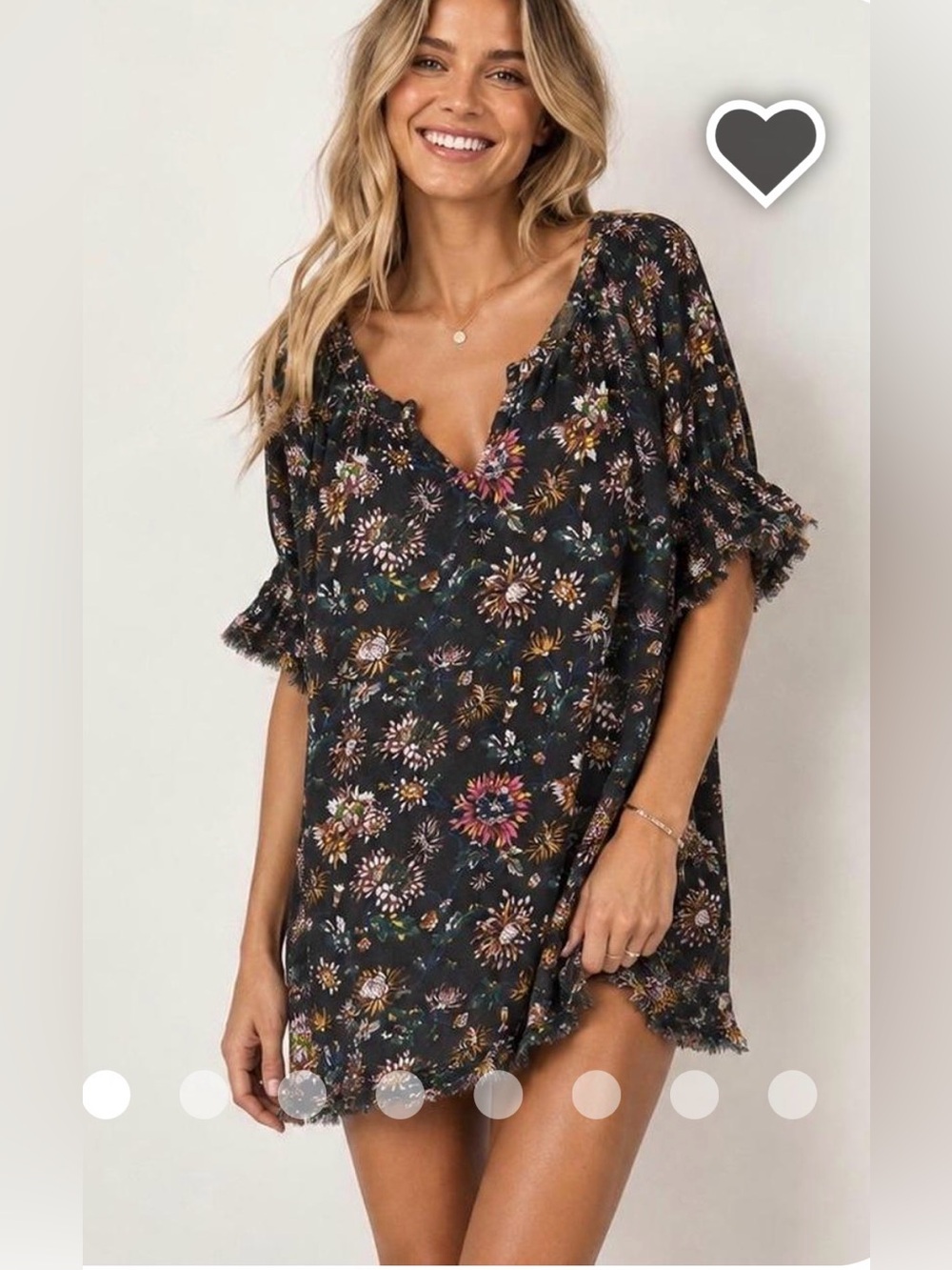 NATURAL LIFE Black Floral Ruffle-Trim Mini Dress